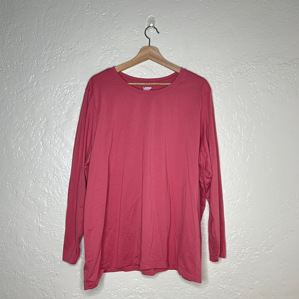 Lands End Womens Pink 100% Cotton Long Sleeve Crew Neck T-Shirt Plus 3X 24W-26W